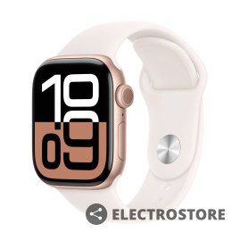 Apple Watch Series 10 GPS, koperta 42 mm z aluminium w kolorze różowego złota z paskiem sportowym w kolorze łagodnego różu - rozmiar S