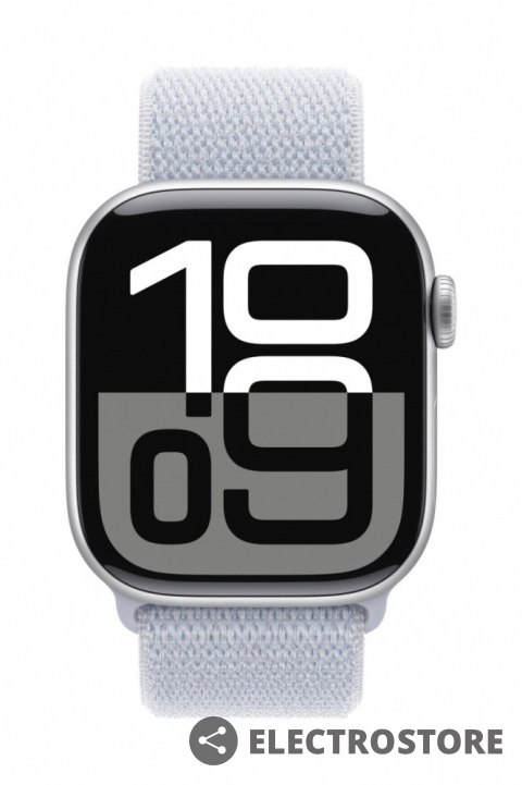 Apple Watch Series 10 GPS, koperta 42 mm z aluminium w kolorze srebrnym z opaską sportową w kolorze błękitnego obłoku Apple Watch Series 10 GPS, koperta 42 mm z aluminium w kolorze srebrnym z opaską sportową w kolorze błękitnego obłoku