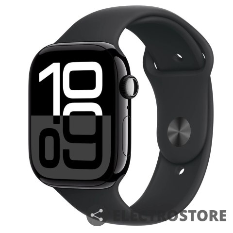 Apple Watch Series 10 GPS, koperta 46 mm z aluminium w kolorze onyksu z paskiem sportowym w kolorze czarnym - rozmiar M/L