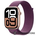 Apple Watch Series 10 GPS, koperta 46 mm z aluminium w kolorze różowego złota z opaską sportową w kolorze dojrzałej śliwki