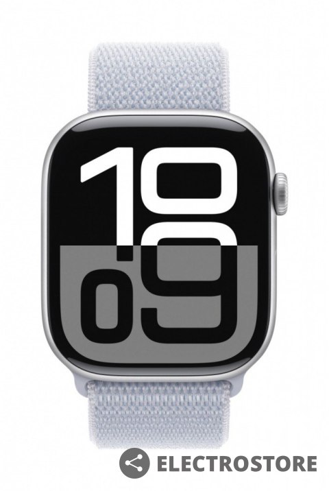Apple Watch Series 10 GPS, koperta 46 mm z aluminium w kolorze srebrnym z opaską sportową w kolorze błękitnego obłoku Apple Watch Series 10 GPS, koperta 46 mm z aluminium w kolorze srebrnym z opaską sportową w kolorze błękitnego obłoku