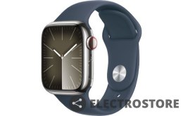 Apple Watch Series 9 GPS + Cellular, 41mm Koperta ze stali nierdzewnej w kolorze srebrnym z paskiem sportowym w kolorze sztormowego bł