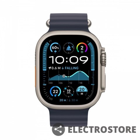 Apple Watch Ultra 2 GPS + Cellular, koperta 49 mm z tytanu w kolorze naturalnym z paskiem Ocean w kolorze granatu Apple Watch Ultra 2 GPS + Cellular, koperta 49 mm z tytanu w kolorze naturalnym z paskiem Ocean w kolorze granatu