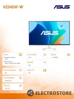 Asus Monitor 24 cala VZ24EHF-W IPS, FHD, Frameless, 100Hz, 1ms MPRT, HDMI,