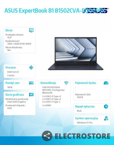 Asus Notebook ExpertBook B1 B1402CVA-EB0112X - i5 1335U/8GB/512GB/14" FHD/Win 11 PRO/3YRS Asus Notebook ExpertBook B1 B1402CVA-EB0112X - i5 1335U/8GB/512GB/14" FHD/Win 11 PRO/3YRS