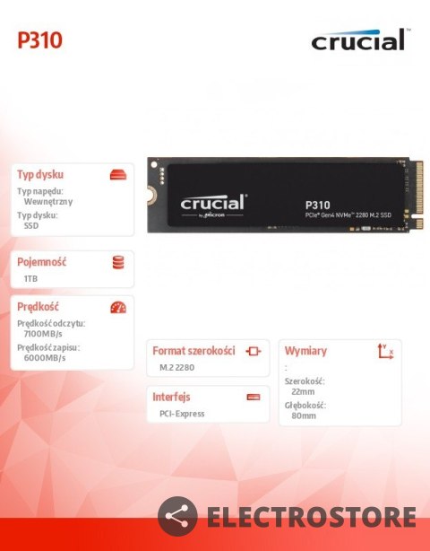 Crucial Dysk SSD P310 1TB M.2 NVMe PCIe 4.0 2280 7100/6000 Crucial Dysk SSD P310 1TB M.2 NVMe PCIe 4.0 2280 7100/6000