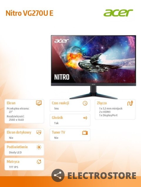 Acer Monitor 27 cali Nitro VG270UEbmiipx WQHD/IPS/100Hz Acer Monitor 27 cali Nitro VG270UEbmiipx WQHD/IPS/100Hz
