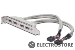 Digitus Kabel na śledziu USB 2.0 HighSpeed Typ 2xIDC (5pin)/4xUSB A M/Ż szary 0,25m