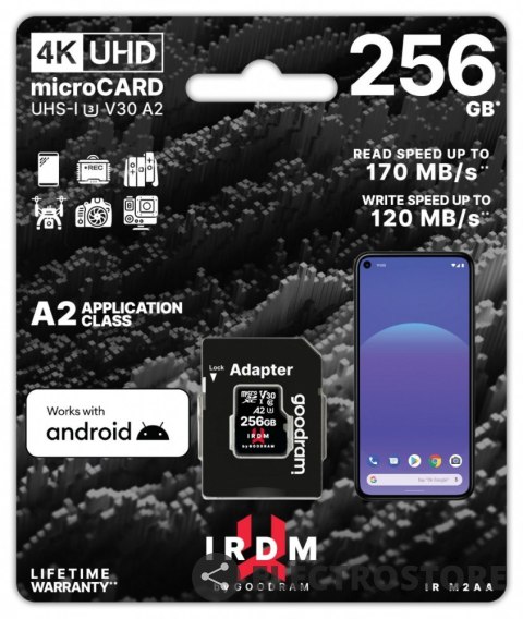 GOODRAM Karta pamięci microSD IRDM 256GB UHS-I U3 A2 + adapter