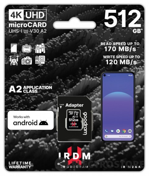 GOODRAM Karta pamięci microSD IRDM 512GB UHS-I U3 A2 + adapter