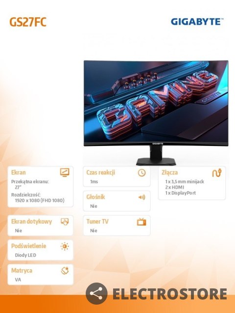 Gigabyte Monitor 27 cali GS27FC GAMING Gigabyte Monitor 27 cali GS27FC GAMING