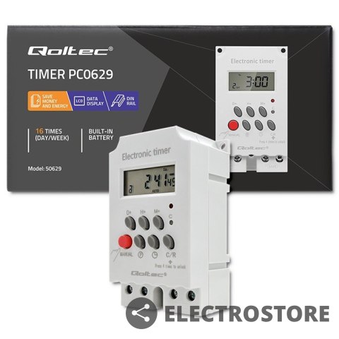 Qoltec Elektroczniczny programator czasowy na szynę DIN PC0629 Qoltec Elektroczniczny programator czasowy na szynę DIN PC0629