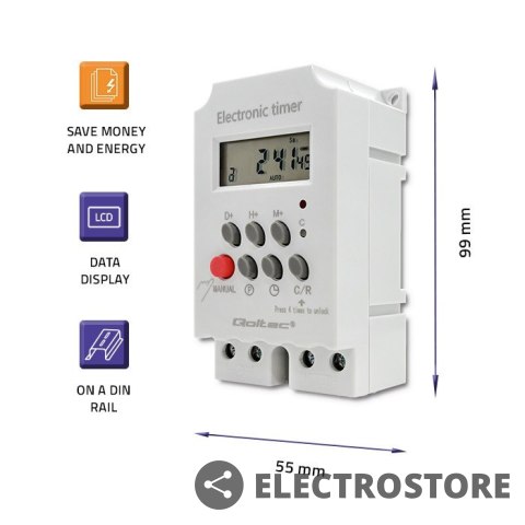 Qoltec Elektroczniczny programator czasowy na szynę DIN PC0629 Qoltec Elektroczniczny programator czasowy na szynę DIN PC0629