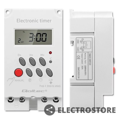 Qoltec Elektroczniczny programator czasowy na szynę DIN PC0629 Qoltec Elektroczniczny programator czasowy na szynę DIN PC0629