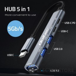 Qoltec HUB adapter USB-C 3.1 5w1 | USB-C PD | USB-C | 2x USB 2.0 | USB 3.0