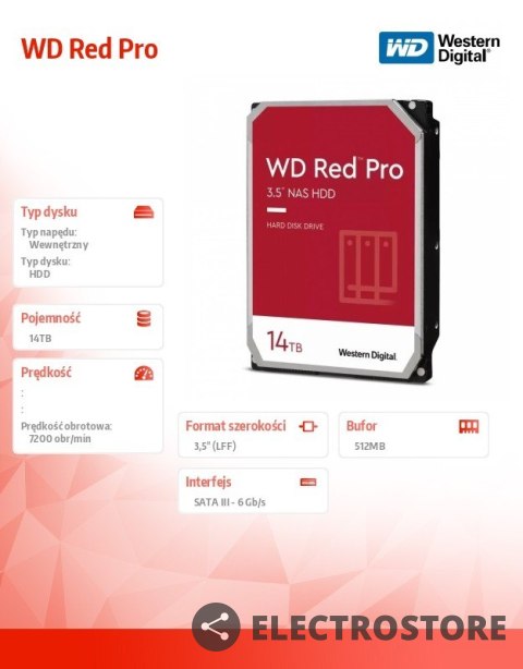 Western Digital Dysk twardy WD Red Pro 14TB 3,5 512MB SATAIII/7200rpm Western Digital Dysk twardy WD Red Pro 14TB 3,5 512MB SATAIII/7200rpm