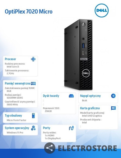 Dell Komputer Optiplex MFF/Core i3-14100T/8GB/256GB SSD/Integrated/WLAN + BT/Kb/Mouse/W11Pro Dell Komputer Optiplex MFF/Core i3-14100T/8GB/256GB SSD/Integrated/WLAN + BT/Kb/Mouse/W11Pro