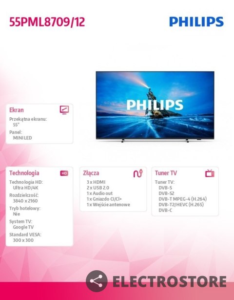 Philips Telewizor 55 cali MINI LED 55PML8709/12 Philips Telewizor 55 cali MINI LED 55PML8709/12
