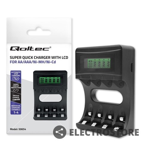 Qoltec Ładowarka do akumulatorków Ni-MH typu R03/AAA R6/AA | 1800mA Qoltec Ładowarka do akumulatorków Ni-MH typu R03/AAA R6/AA | 1800mA