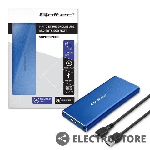 Qoltec Obudowa | kieszeń na dysk M.2 SSD | SATA | NGFF | USB 3.0 | Superspeed 5Gb/s | 2TB | Niebieska Qoltec Obudowa | kieszeń na dysk M.2 SSD | SATA | NGFF | USB 3.0 | Superspeed 5Gb/s | 2TB | Niebieska