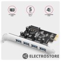 AXAGON PCEU-430RS Kontroler PCIe 4x port USB 3.2 GEN 1, UASP, chipset Renesas, 15-pin SATA zasilacz