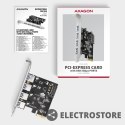 AXAGON PCEU-430RS Kontroler PCIe 4x port USB 3.2 GEN 1, UASP, chipset Renesas, 15-pin SATA zasilacz