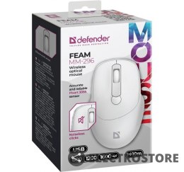 Defender Mysz bezprzewodowa silent click FEAM MM-296 RF 1600 DPI Biała