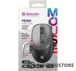 Defender Mysz bezprzewodowa silent click FEAM MM-296 RF 1600 DPI Szara