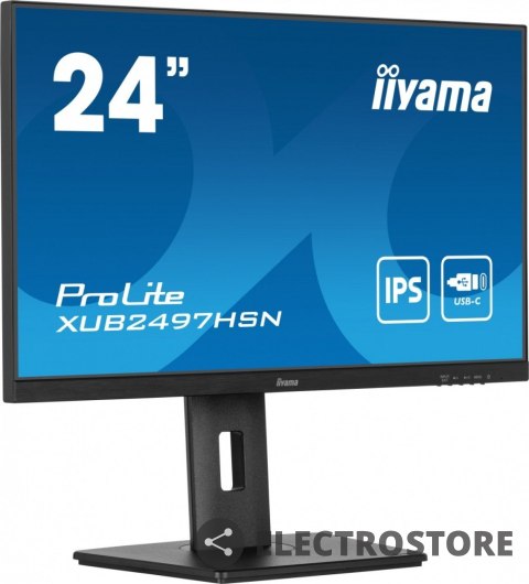 IIYAMA Monitor 24 cale XUB2497HSN-B2 IPS, USB-C Dock, HDMI, DP, 300cd, Pivot, HAS /5y/ IIYAMA Monitor 24 cale XUB2497HSN-B2 IPS, USB-C Dock, HDMI, DP, 300cd, Pivot, HAS /5y/