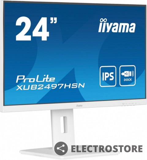 IIYAMA Monitor 24 cale XUB2497HSN-W2 IPS, USB-C Dock, HDMI, DP, 300cd, Pivot, HAS, biały /5y/ IIYAMA Monitor 24 cale XUB2497HSN-W2 IPS, USB-C Dock, HDMI, DP, 300cd, Pivot, HAS, biały /5y/