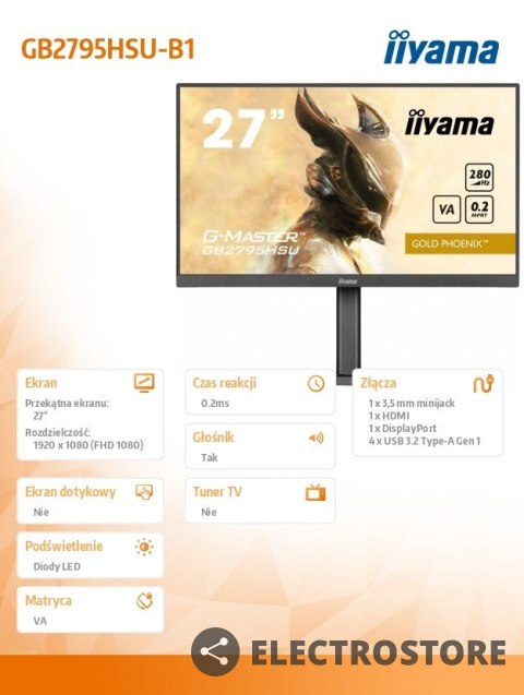 IIYAMA Monitor 27 cali GB2795HSU-B1 0.2ms, VA, DP, HDMI, 280Hz IIYAMA Monitor 27 cali GB2795HSU-B1 0.2ms, VA, DP, HDMI, 280Hz