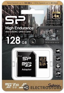 Silicon Power Karta pamięci microSDXC High Endurance 128GB V30 UHS-1 U3 A1 24/7 + ADAPTER microSD-SD