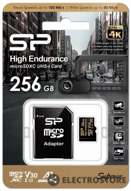 Silicon Power Karta pamięci microSDXC High Endurance 256GB V30 UHS-1 U3 A1 24/7 + ADAPTER microSD-SD