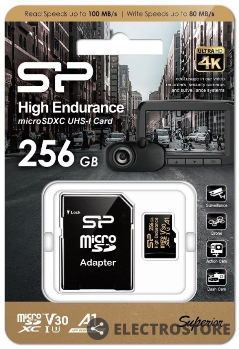 Silicon Power Karta pamięci microSDXC High Endurance 256GB V30 UHS-1 U3 A1 24/7 + ADAPTER microSD-SD Silicon Power Karta pamięci microSDXC High Endurance 256GB V30 UHS-1 U3 A1 24/7 + ADAPTER microSD-SD