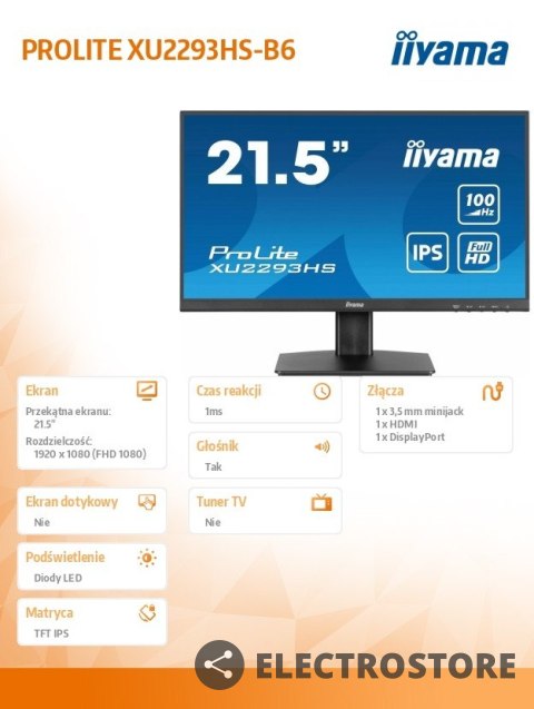 IIYAMA Monitor 21,5 cala XU2293HS-B6 IPS/HDMI/DP/SLIM/2x1W IIYAMA Monitor 21,5 cala XU2293HS-B6 IPS/HDMI/DP/SLIM/2x1W