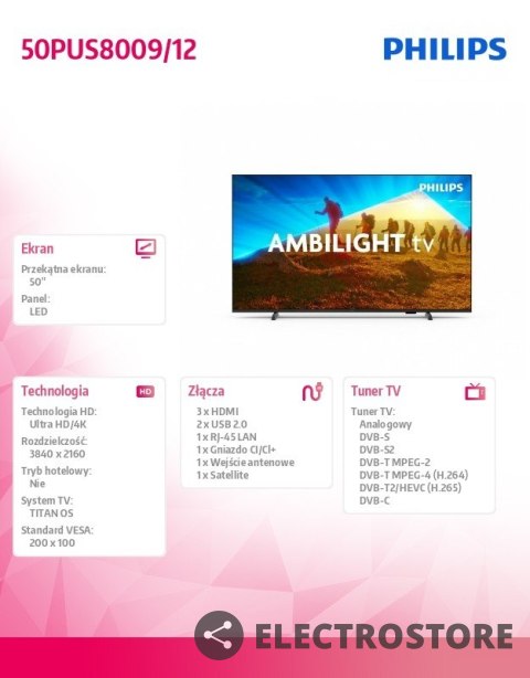 Philips Telewizor LED 50 cali 50PUS8009/12 Philips Telewizor LED 50 cali 50PUS8009/12