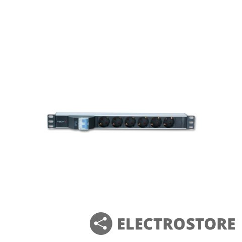 Techly Listwa zasilająca Rack 19 cali 1U 250V/16A 6xSCHUKO, 3m