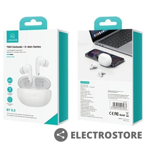 USAMS Słuchawki Bluetooth TWS 5.3 X-Don Series Dual microfon ENC białe USAMS Słuchawki Bluetooth TWS 5.3 X-Don Series Dual microfon ENC białe