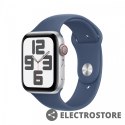 Apple Watch SE GPS + Cellular, koperta 40 mm z aluminium w kolorze srebrnym z paskiem sportowym w kolorze denim - rozmiar M/L