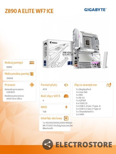 Gigabyte Płyta główna Z890 A ELITE WF7 ICE Gigabyte Płyta główna Z890 A ELITE WF7 ICE