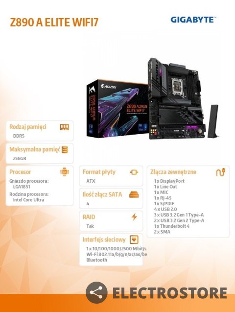 Gigabyte Płyta główna Z890 A ELITE WIFI7 Gigabyte Płyta główna Z890 A ELITE WIFI7