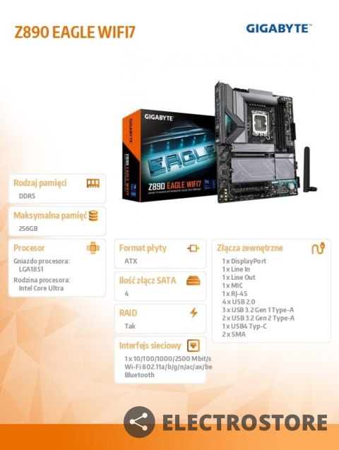 Gigabyte Płyta główna Z890 EAGLE WIFI7 Gigabyte Płyta główna Z890 EAGLE WIFI7