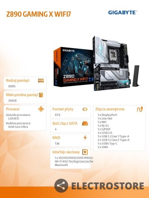 Gigabyte Płyta główna Z890 GAMING X WIFI7 Gigabyte Płyta główna Z890 GAMING X WIFI7