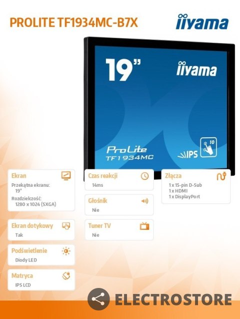 IIYAMA Monitor 19 TF1934MC-B7X IPS, poj. 10pkt. HDMI, DP, 5:4, IP65 IIYAMA Monitor 19 TF1934MC-B7X IPS, poj. 10pkt. HDMI, DP, 5:4, IP65