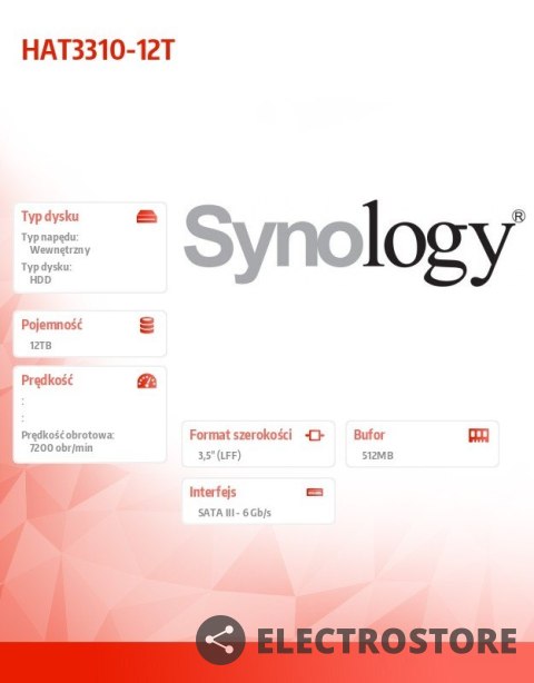 Synology Dysk HDD 12TB HAT3310-12T SATA 3,5 cala 512e 7,2k Synology Dysk HDD 12TB HAT3310-12T SATA 3,5 cala 512e 7,2k