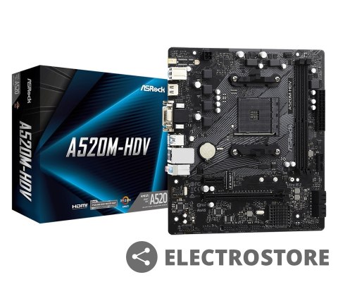 ASRock Płyta główna A520M-HDV AM4 2DDR4 HDMI/DVI/VGA M.2 mATX