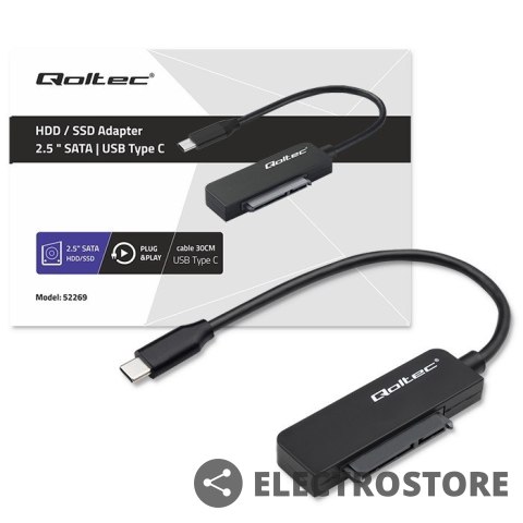 Qoltec Adapter SATA | Przejściówka na dysk SSD HDD 2.5" | USB-C | Super speed 5Gb/s | 2TB Qoltec Adapter SATA | Przejściówka na dysk SSD HDD 2.5" | USB-C | Super speed 5Gb/s | 2TB
