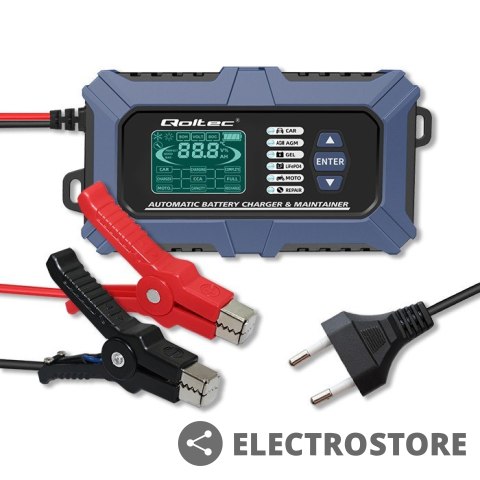 Qoltec Inteligentna mikroprocesorowa ładowarka z testerem baterii i funkcją naprawy 12V | 6A | LCD | Prostownik do akumulatora AGM LiFe Qoltec Inteligentna mikroprocesorowa ładowarka z testerem baterii i funkcją naprawy 12V | 6A | LCD | Prostownik do akumulatora AGM LiFe