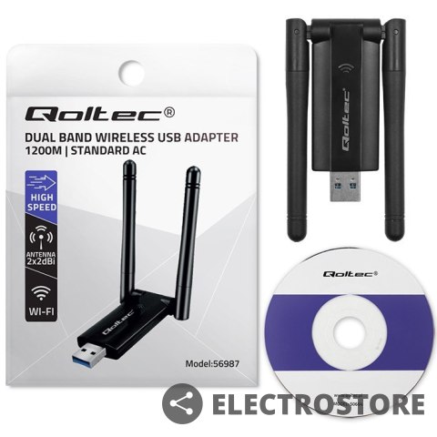 Qoltec Szybki bezprzewodowy adapter USB DUAL Wi-Fi 2 x 2dBi | Standard AC | USB 3.0 | 1200Mbps Qoltec Szybki bezprzewodowy adapter USB DUAL Wi-Fi 2 x 2dBi | Standard AC | USB 3.0 | 1200Mbps