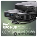 AXAGON HMC-UFO Wieloportowy hub 9in1 USB-C 3.2 Gen 2 10Gbps HDMI M.2 NVMe/SATA audio PD100W microSD LAN